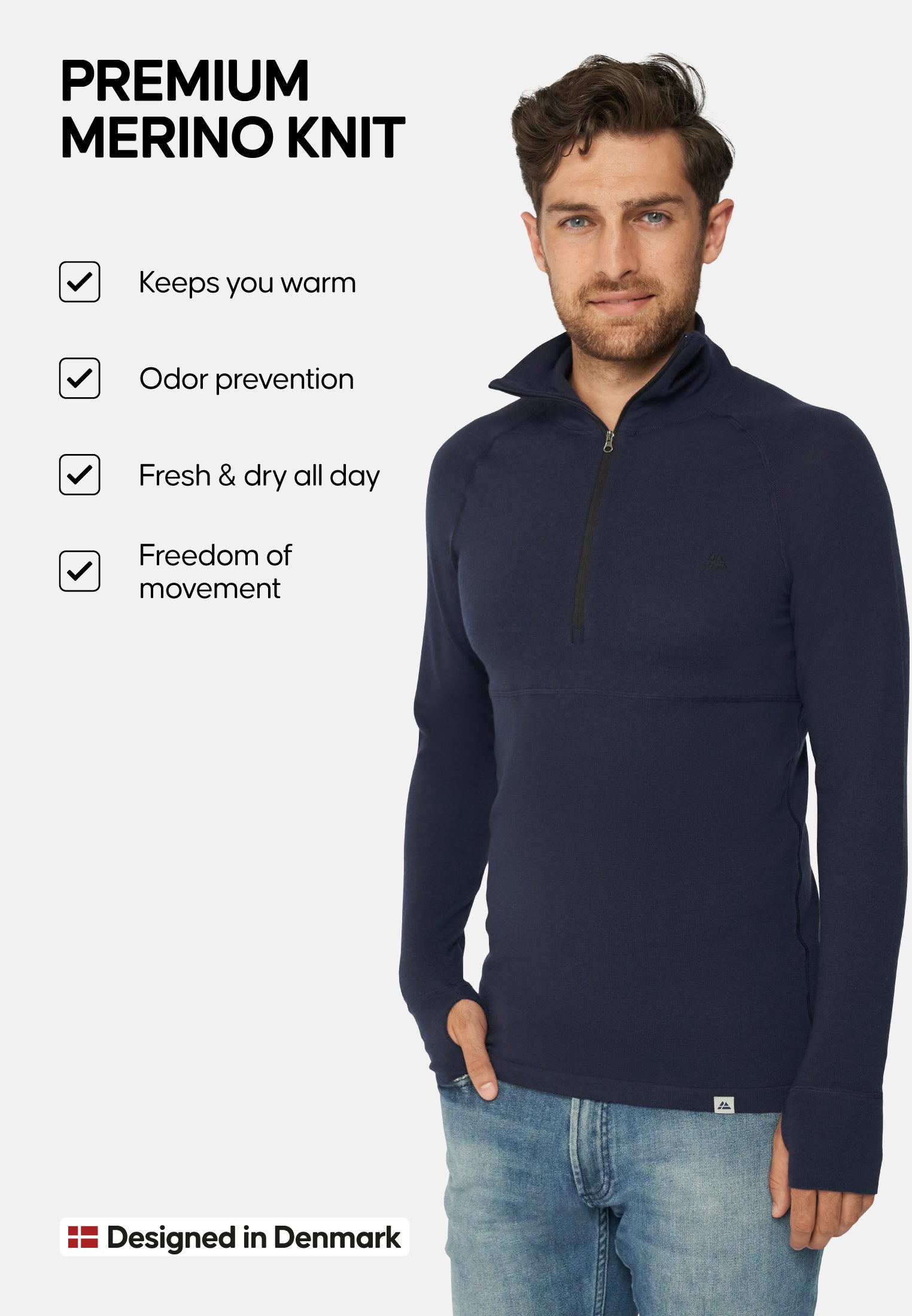 CHEMISE DEMI-ZIPÉE EN LAINE MÉRINOS POUR HOMMES