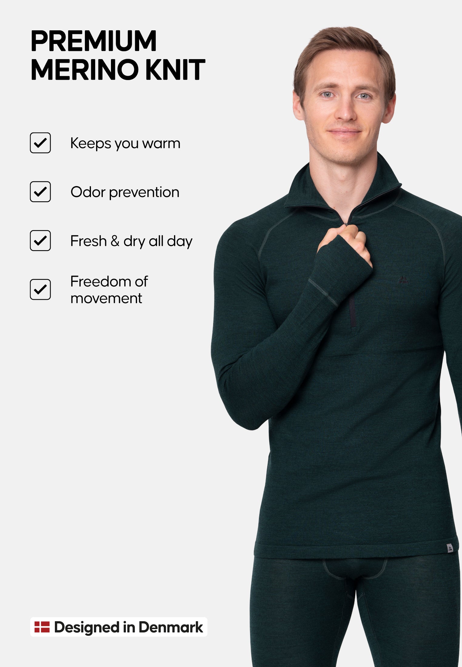 MERINO WOOL BASE LAYER HALF-ZIP SHIRT FOR MEN